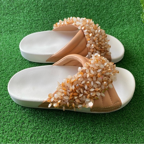 TORY BURCH LOGAN EMBELLISHED SLIDE SANDALS Sz 7 Women’s - Picture 4 of 7